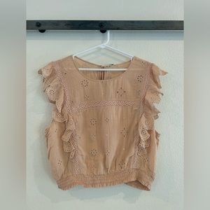 Aerie Tan Ruffle Eyelet Top